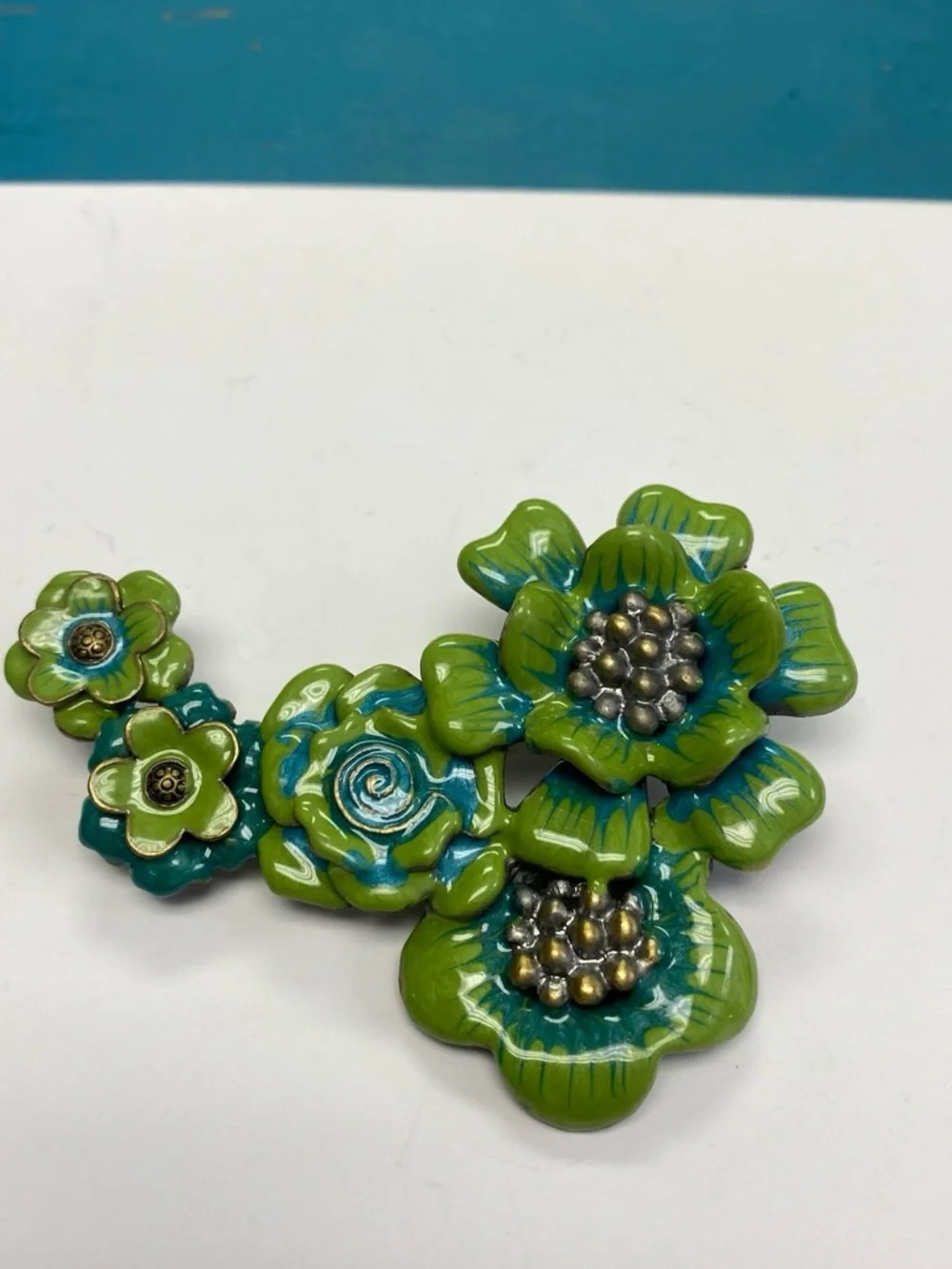 Green & Teal Floral Statement Brooch